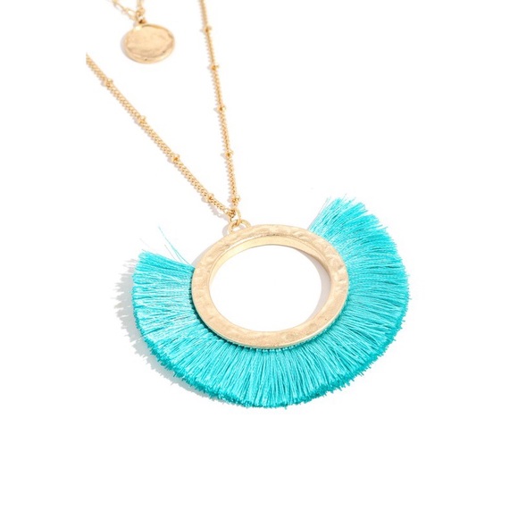 Bermuda Turquoise and Gold Tassel Pendant Necklace - Picture 2 of 6